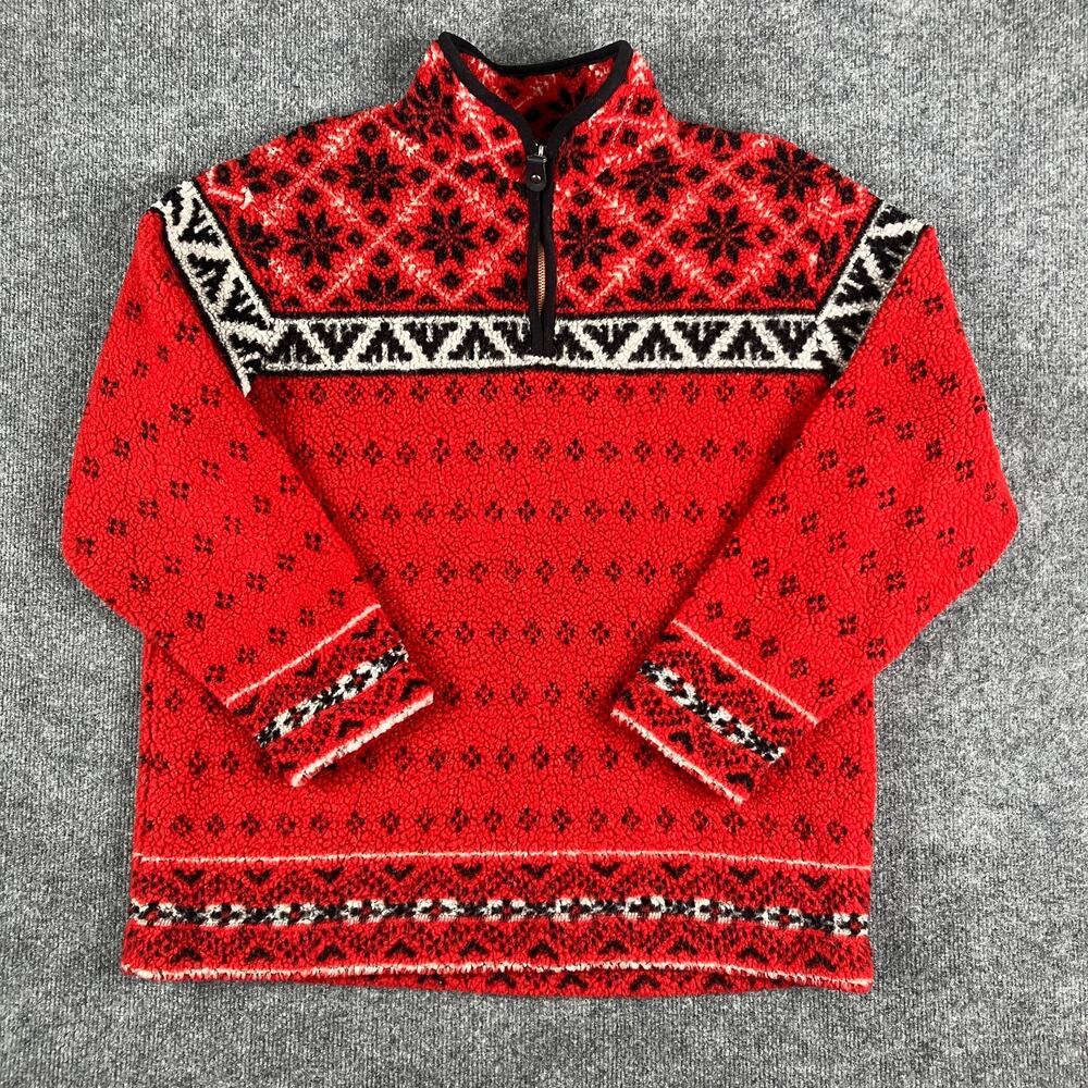 Marsh Landing Women's‎ PL Red Fair Isle Fleece Quarter Zip Sweater Nordic Print